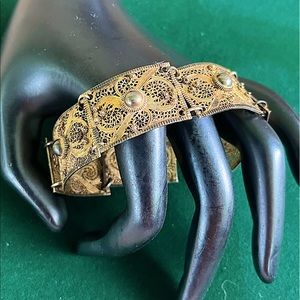 VINTAGE FILIGREE ART DECO VICTORIAN GOLD & SILVER TONE BRACELET